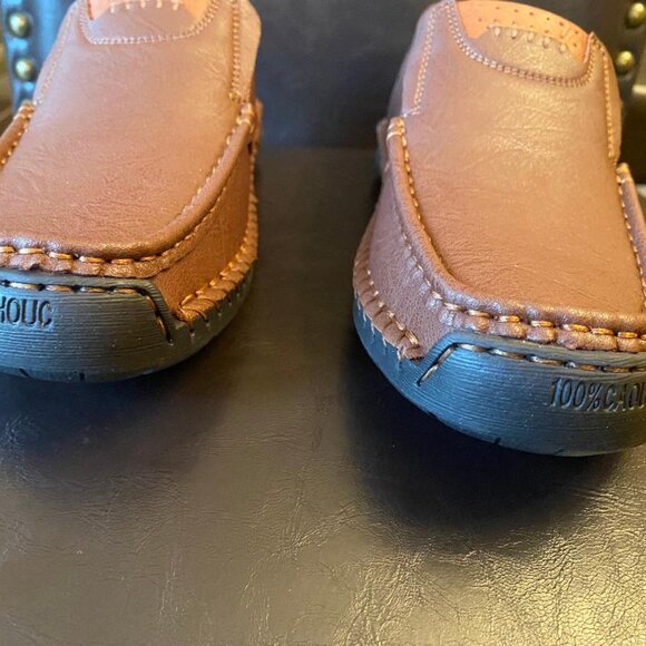 MEN'S BRAND NEW 100% Caoutchouc Leather Loafers EU SIZE 38 Brown. Hand Stitched - Picture 2 of 6